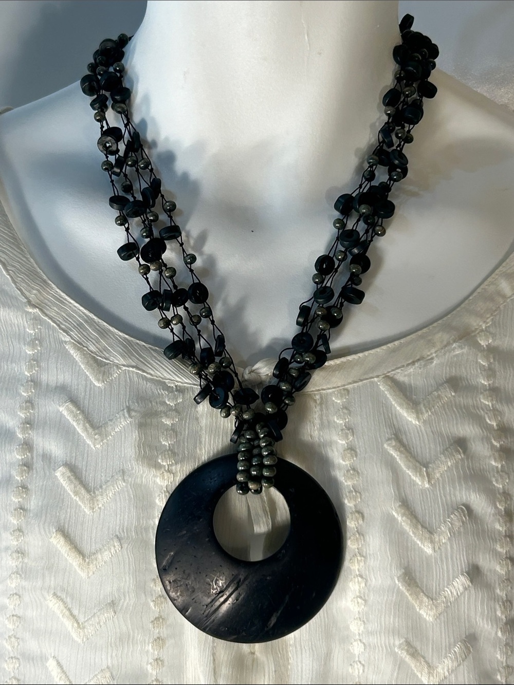 Dark Brown Pendant Necklace Boho Chic Resort Tribal Ranch Festival Retro
